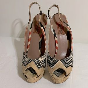 Missoni platform peep toe cork heel with zig-zag patterned cloth